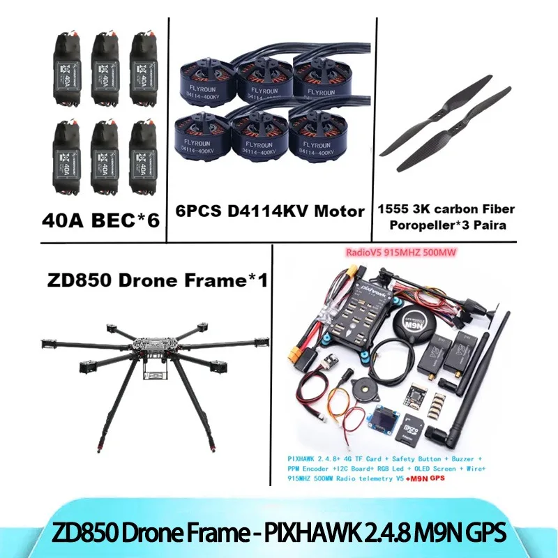 B-CUBE ZD850 Pixhawk 2.4.8 M9N Telaio esa-rotore completamente in fibra di carbonio 850mm BLHELI 40A ESC Comando di volo Set di telemetria Rado