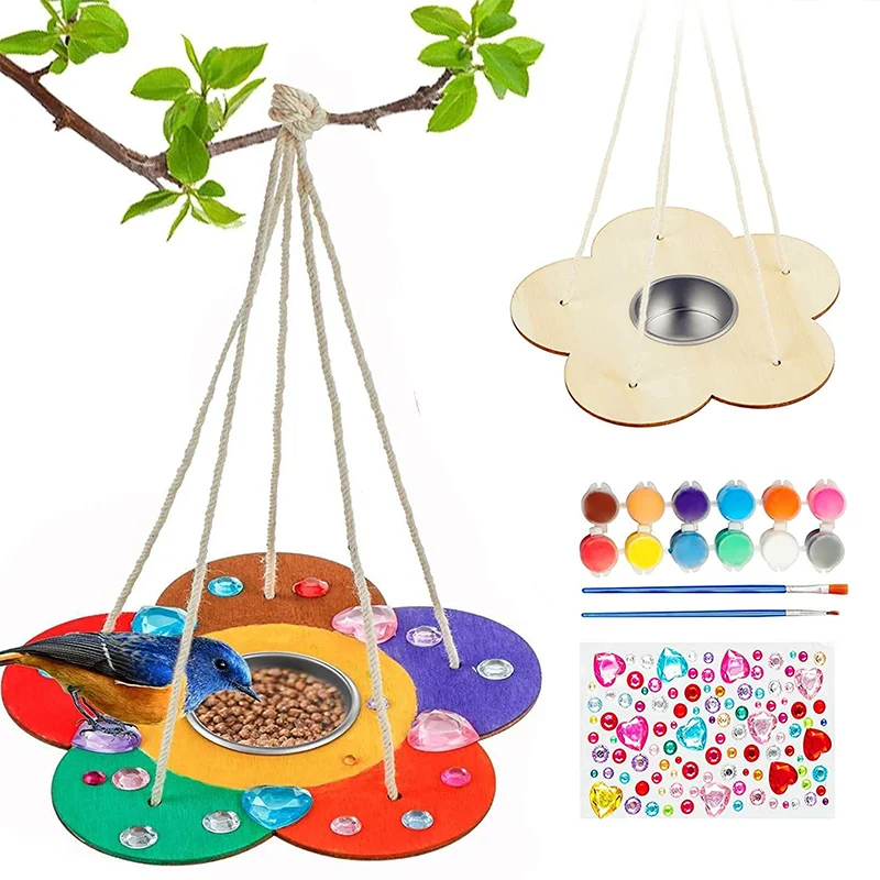 4 Pack Wooden DIY Painting Kits Bird Feeders Arts And Crafts Garden Outdoor Activities Children Girls Easter Christmas Gifts