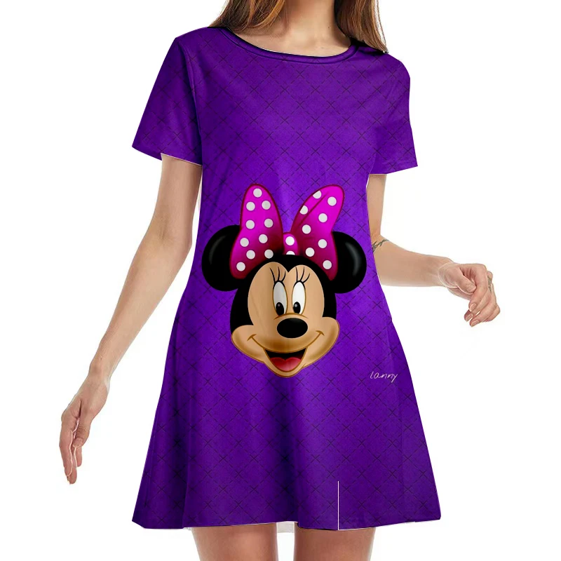 Disney – Mini robe Minnie Mouse à col rond pour femmes, tenue de plage décontractée, style Boho, manches courtes, Y2K, nouvelle collection été 2022