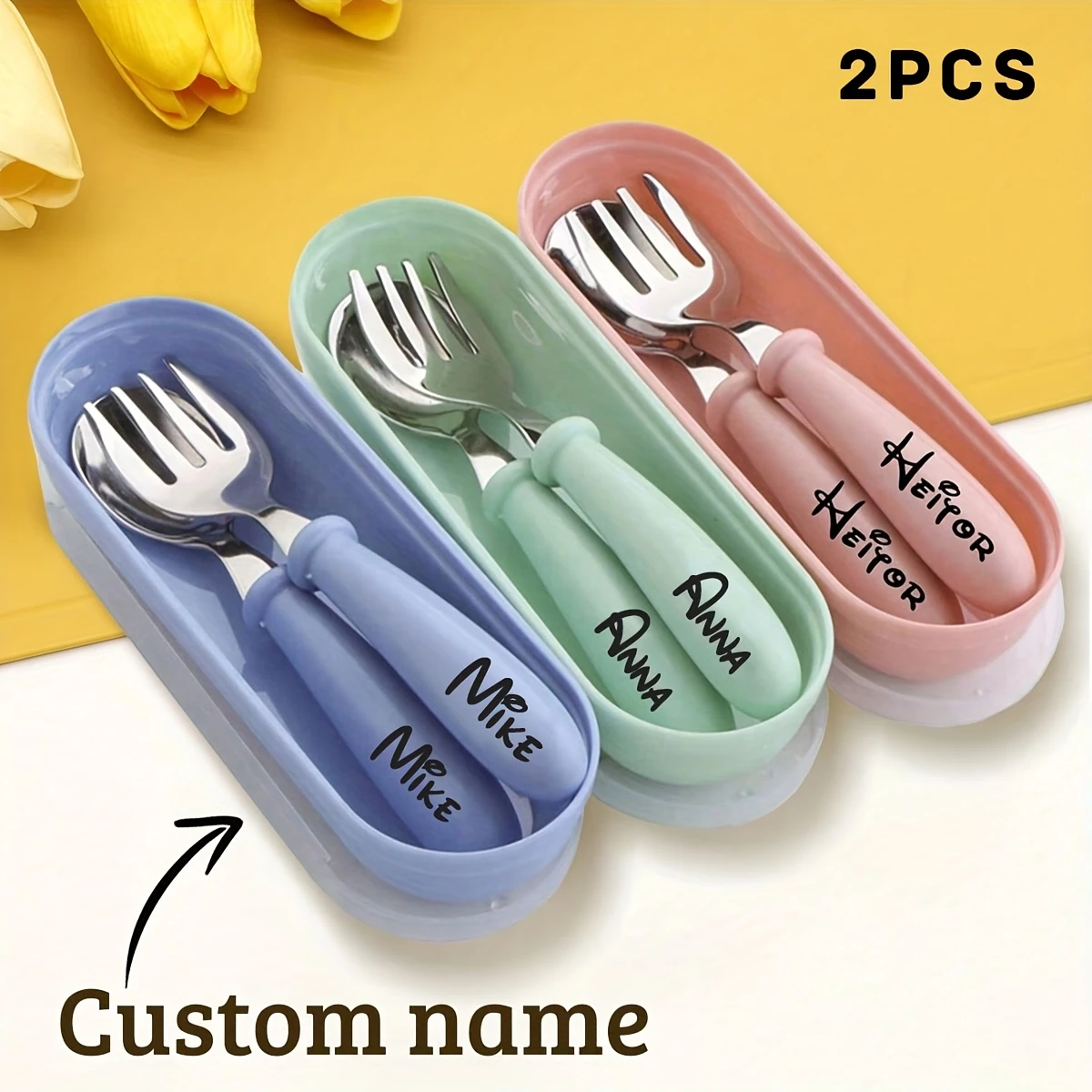 2Pcs Custom Name Engraved Stainless Steel Cutlery Set, Personalized Spoon & Fork, Durable Tableware for Gift Daily Use