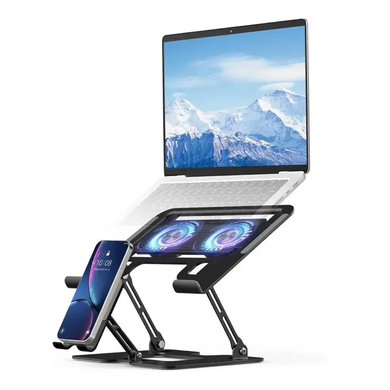 Ultra Quiet Laptop Cooling Stand with Dual Fans Height Adjustable 2 in 1 Phone Holder for Gaming Notebook Cooling