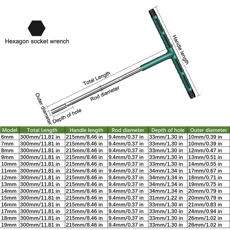6-19mm T Socket Torque Wrench Rubber Handle Hex Key Mechanics\'s Driver Repair Socket Set Car Mechanical Workshop Tool Hand Tools