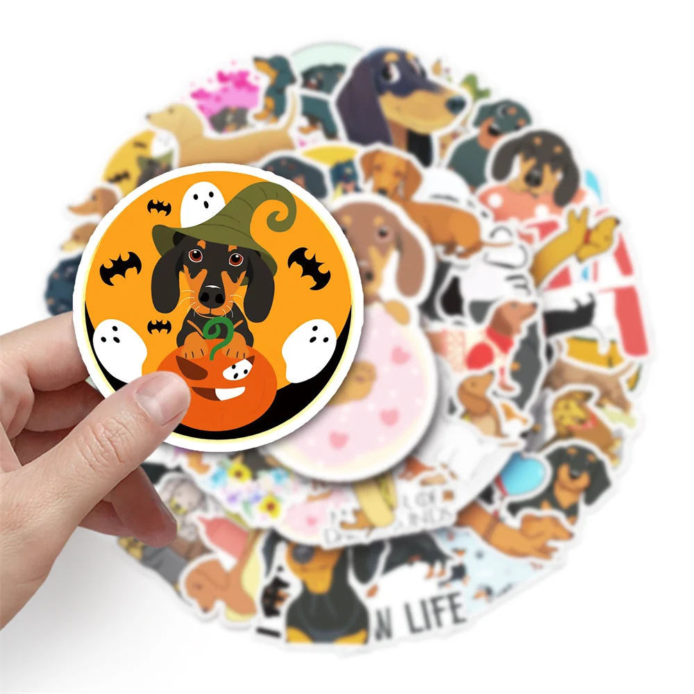 10/30/50PCS Dachshund Cartoon Personality Creative Graffiti Sticker Desk Guitar Computer RefrigeratorWaterproof StickerWholesale