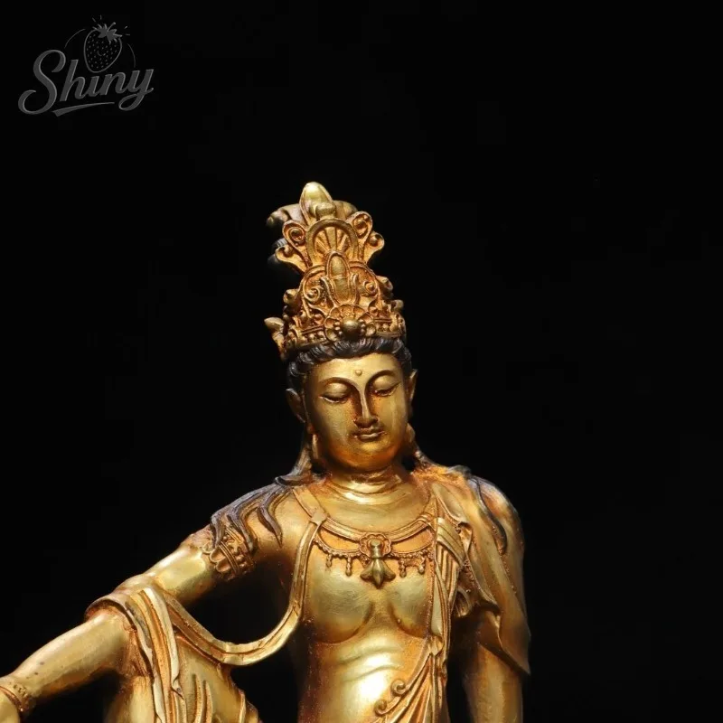 Antiques Buddhism Avalokiteshvara Bodhisattva Statue Relaxed Pose Zen Spiritual Altar Temple Shrine Home Decor Gift