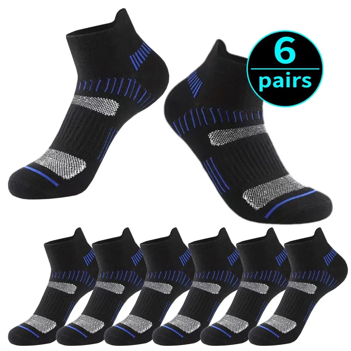 6 pairs of new high-quality cotton sports cushioning breathable casual sports socks, men's short socks, sports sock sizes 38-48