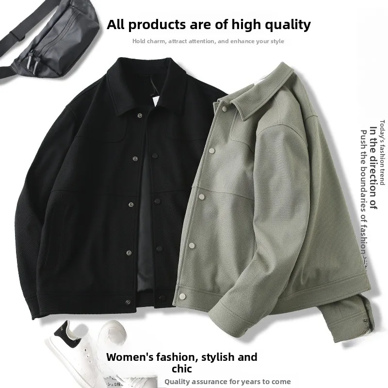 

Sli Men's Casual Flip-Collar Jaet Spring 2023 Faionable Upper Body eat Fit Stand Cut Long Sve Outerwear