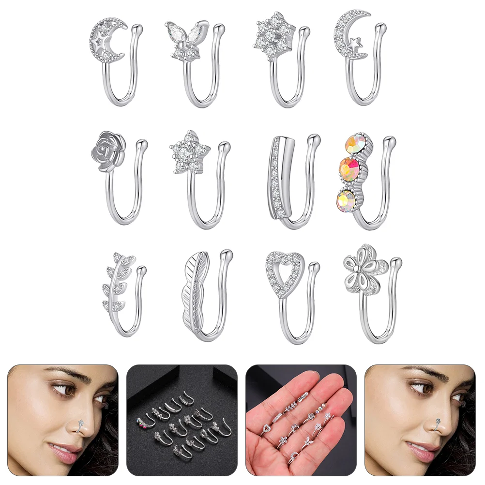 

12 Pcs Nose Stud Zircon Clip The Ring Jewelry Adornments Moisennette Copper Miss