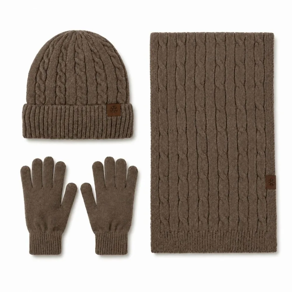 3Pcs/Set Warm Winter Hat Scarf Gloves Set Lining Non Slip Knit Beanie Snood Set Soft Thicken Scarf Neck Warmer Suit for Men