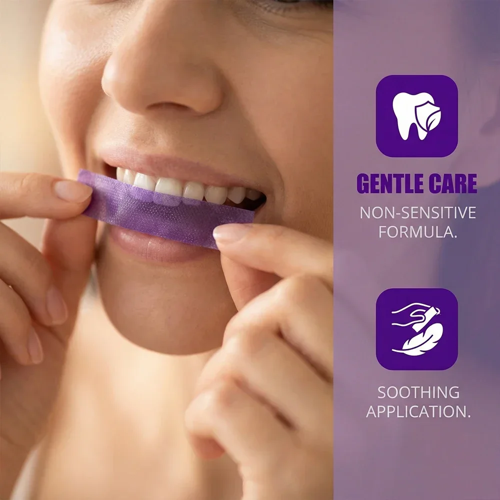 Purple Teeth Whitening Strip No Sensitive V34 Teeth Bleaching Strip,Colour Corrector Instant Teeth Clean Strip Teeth Whiter view 4