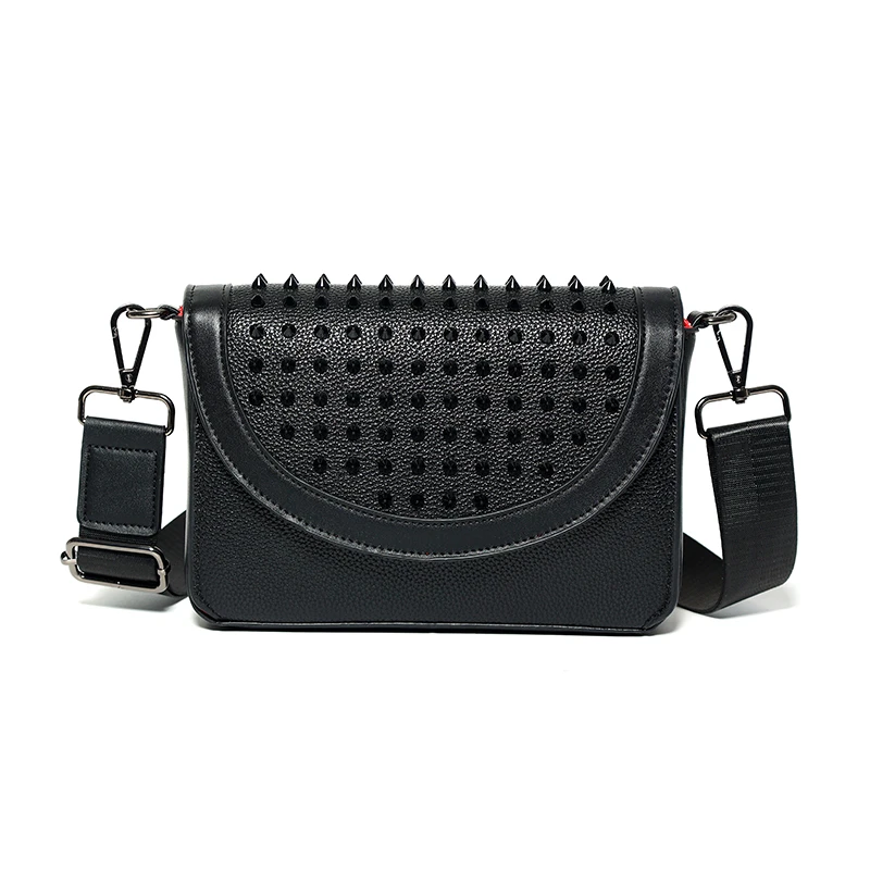 

Minimalist Style Rivet Crossbody Bag Unisex Black Flap Shoulder Bag Light Luxury Designer Small Square Phone Bags for Women Men