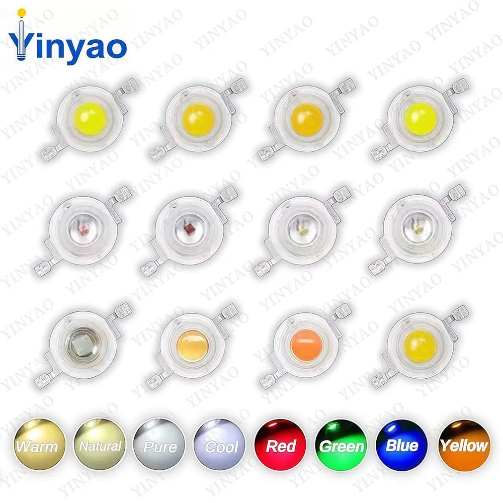 1W 3W High Power LED Chip Lamp Bulbs SMD COB Diodes Warm Cold White Red Green Blue Yellow Light Beads For SpotLight Downlight