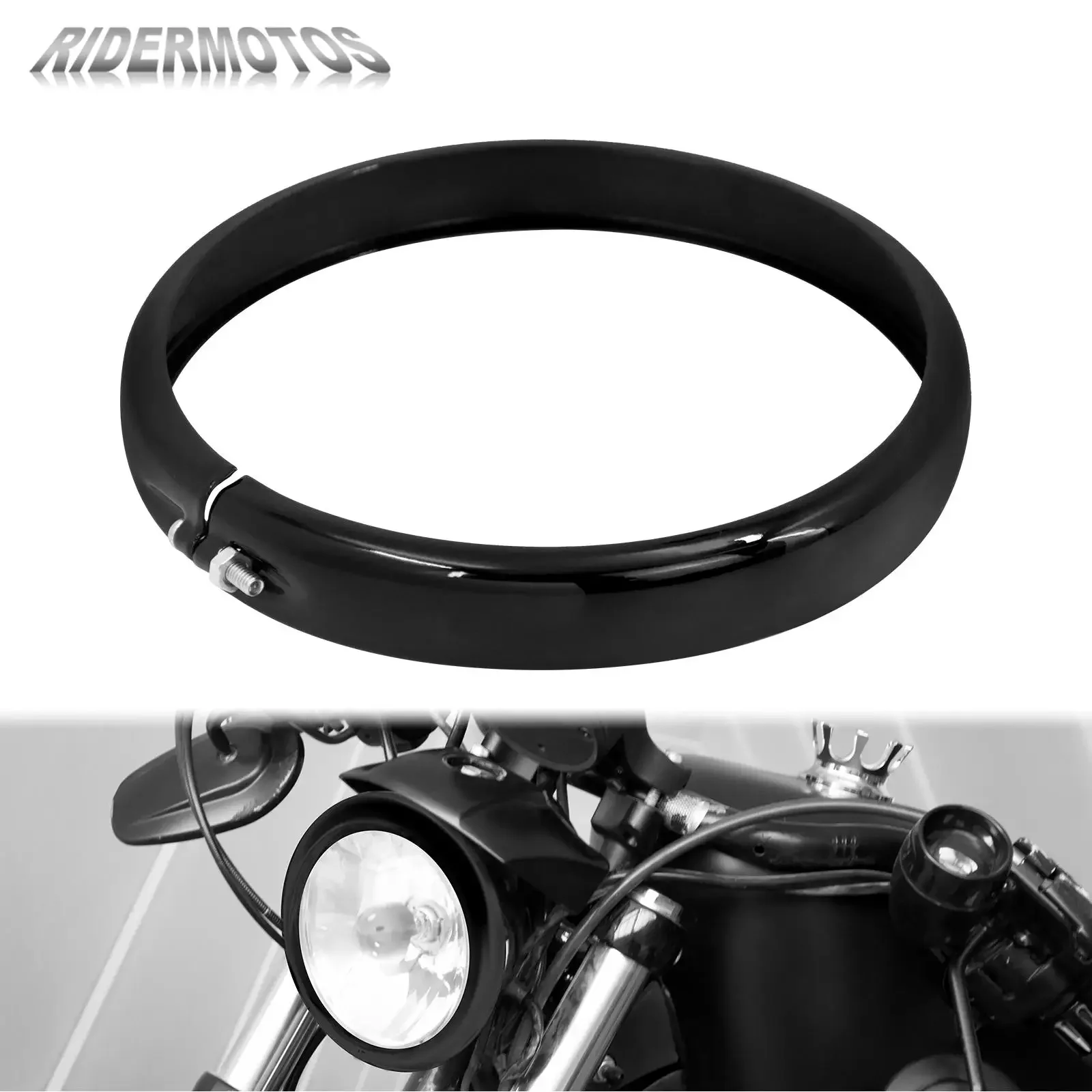 

5.75'' Motorcycle Headlight Headlamp Trim Ring Black For Harley Softail Street Bob Sportster XL 883 1200 Dyna FXBB FXLR FXST