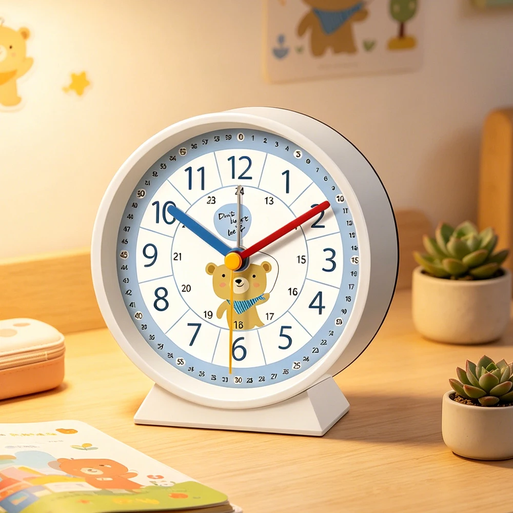 Frühkindliche Bildungsuhr Tischuhr mit Metallrahmen Kleiner Wecker Aufwachhilfe für Kinder Nachtlicht-Uhr für Schüler zum Zeitlernen