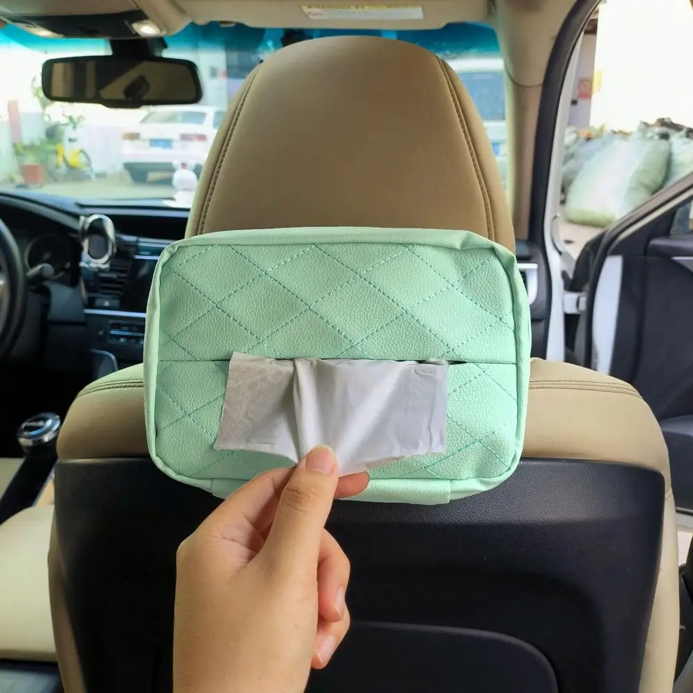 Rhombus Pattern Tissue Holder Waterproof Faux Leather Car Tissue Holder Armrest Box Headrest Mount Capacity Universal Auto