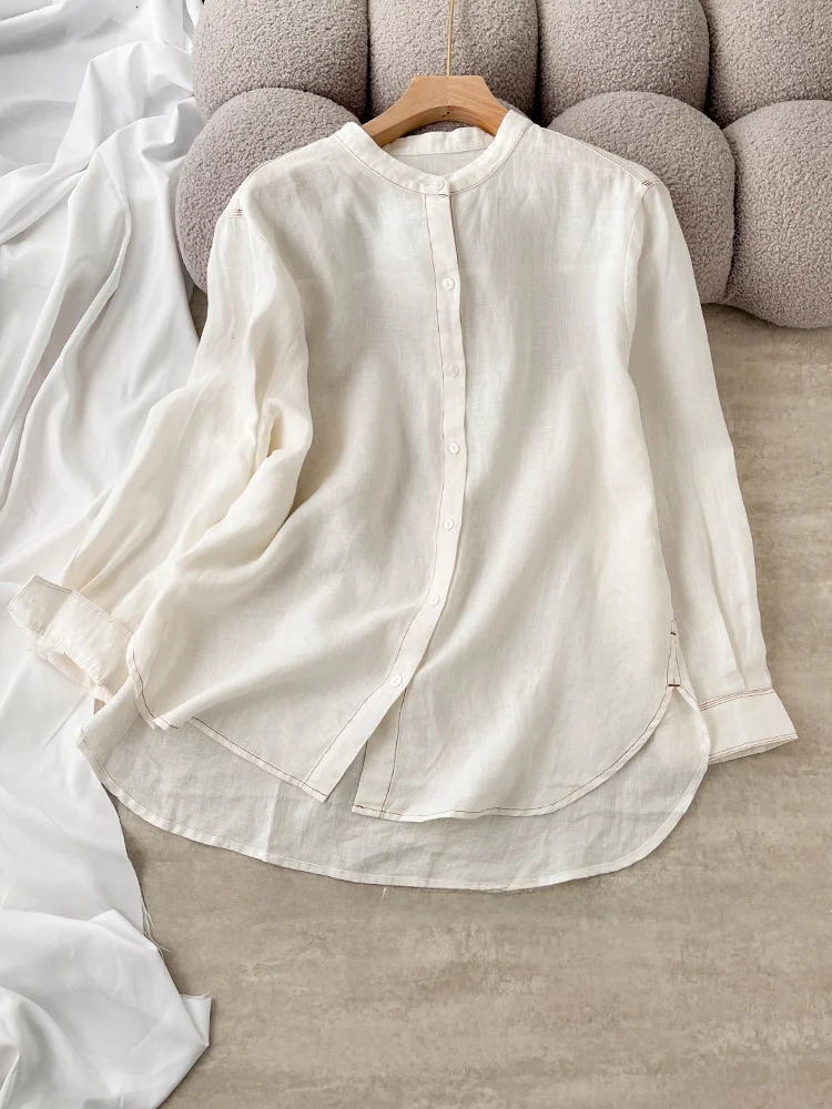 Gola de linho retrô de alta qualidade irt feminino primavera outono japonês Sle simples artístico solto emagrecimento midi algodão linho...