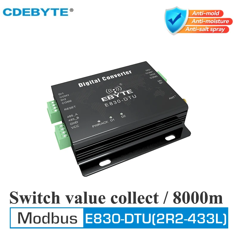 

Switch data Acquisition Wireless LoRa 433MHz Modbus 8km Long Range Transmitter and Receiver CDEBYTE E830-DTU(2R2-433L)