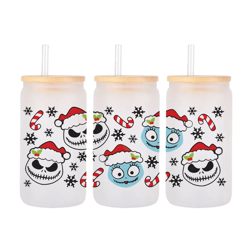 11x24cm Disney Nightmare Before Christmas UV DTF Sticker Waterproof Jack Skellington Decal for Glass Cup Tumbler DIY Craft Gift