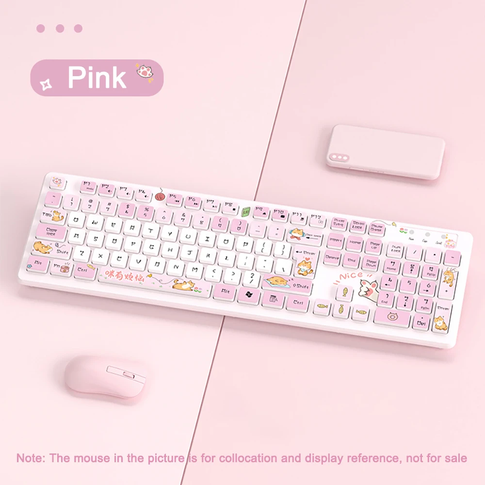 Kawaii Rabbit Wired Keyboards Pink Wireless Keyboard Gaming Accessories Cartoon Mute Keyboard Notebook Desktop Computer for Girl