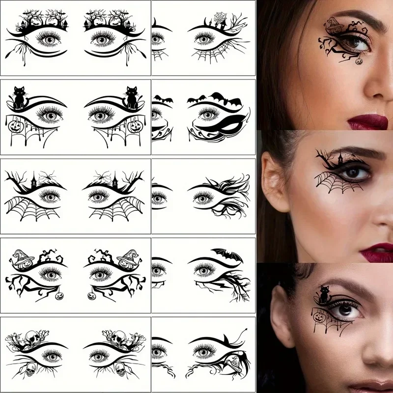 

10 Eye Tattoo Stickers, Skull Pumpkin Cat Bat Spider Spider Web Pattern, Party Funny Tattoo StickersUI