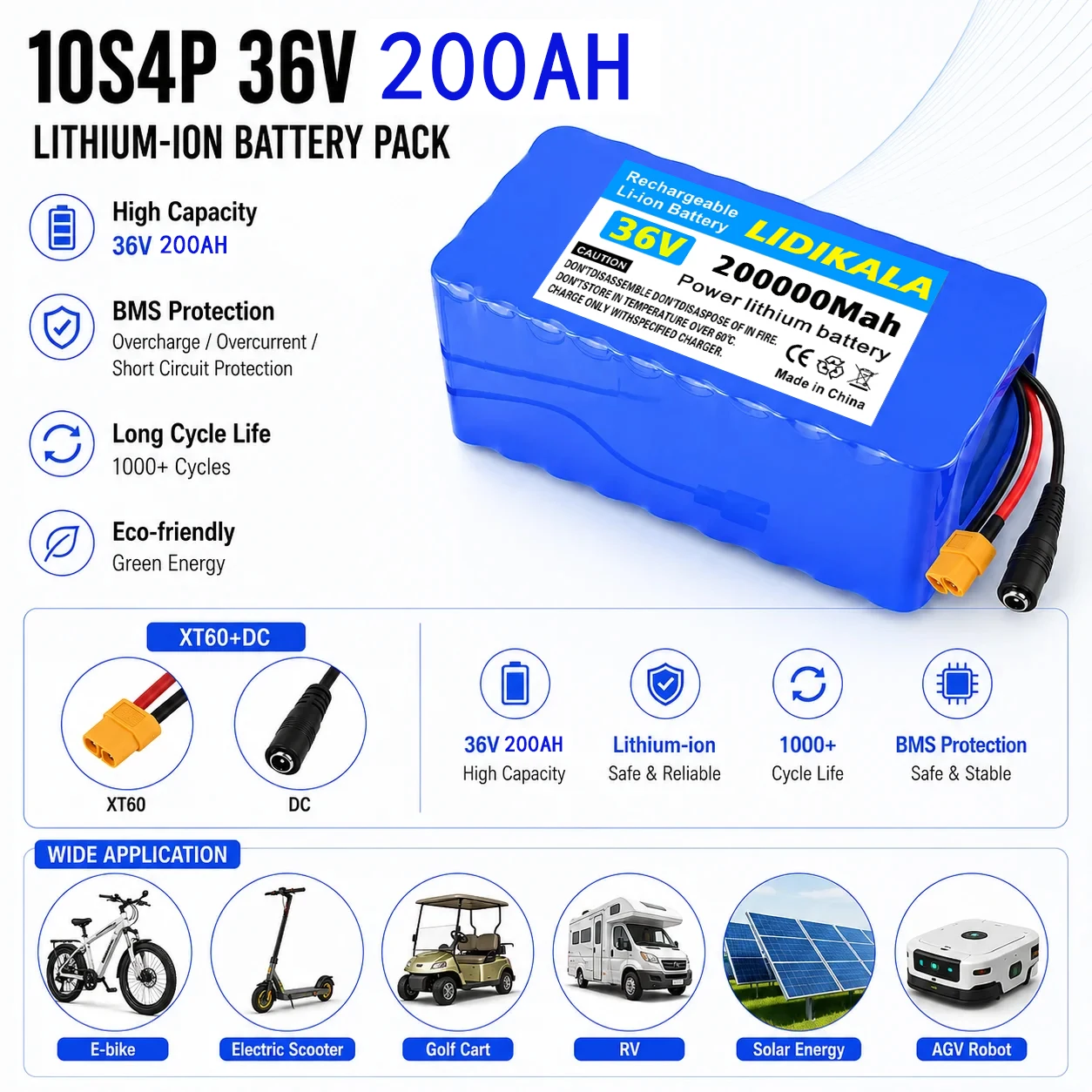 36V 10S4P 200Ah Lithium-Batterie 18650 Batteriepack 36V Elektroroller-Batterie Hochleistungs-Elektroroller-Batterie
