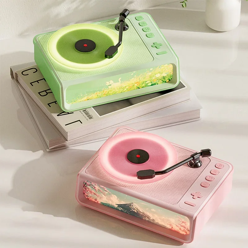 Atmosfera retrò Altoparlante Bluetooth senza fili Camera da letto Luce notturna Decorazione domestica Disco in vinile Lettore musicale portatile stereo HIFI