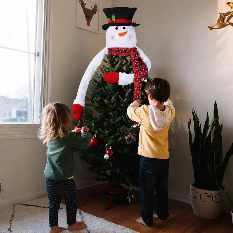 Snowman Hat Tree Topper Cute Tree Topper with Top Hat & Scarf Christmas Tree Topper Hat Poseable Arms Indoor Christmas