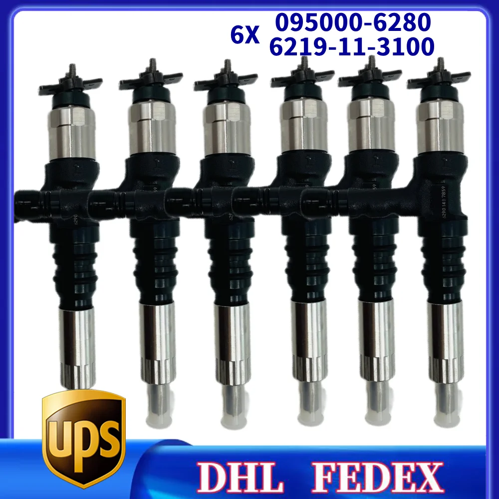 

6X 095000-6280 PC400-8 PC650-8R Fuel Injector 6219-11-3100 219113100 9709500-628