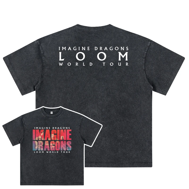

Постиранная черная футболка с периферийными устройствами «Imagine Dragons», одежда с короткими рукавами в концертом стиле, высококачественный люксовый бренд