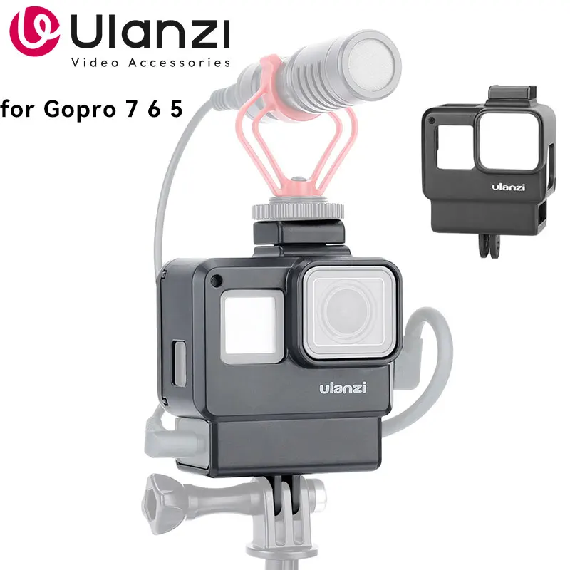 ULANZI-Vlog Gaiola para Câmera com Sapato Frio para Microfone, Case Frame para Gopro 7, 6, 5, Acessórios para Câmera de Ação, V2