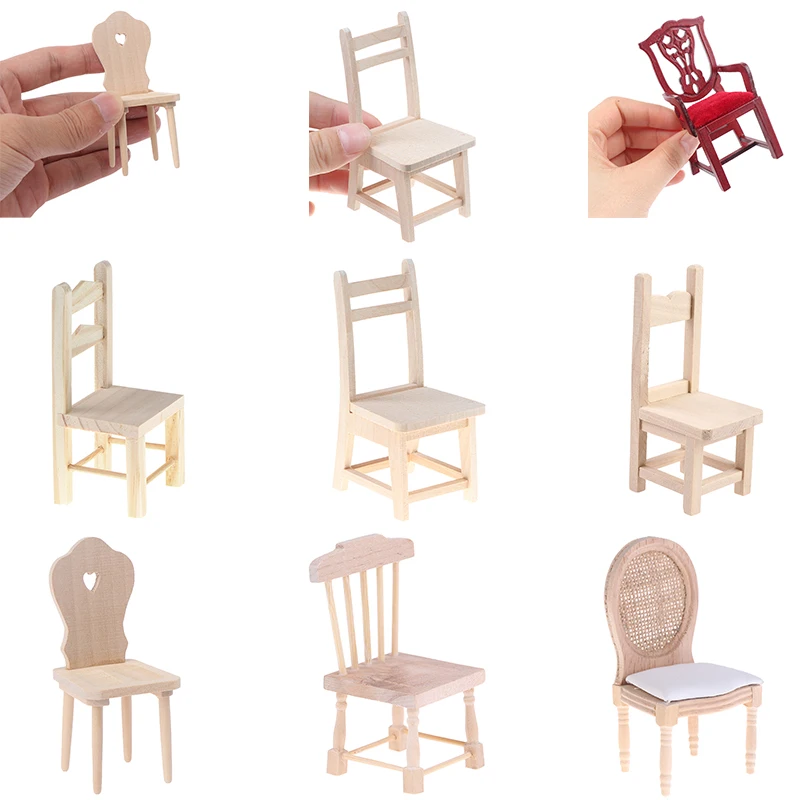 1/12 Dollhouse Miniature Dining Furniture Wooden Chair High Chair Exquisite Collection