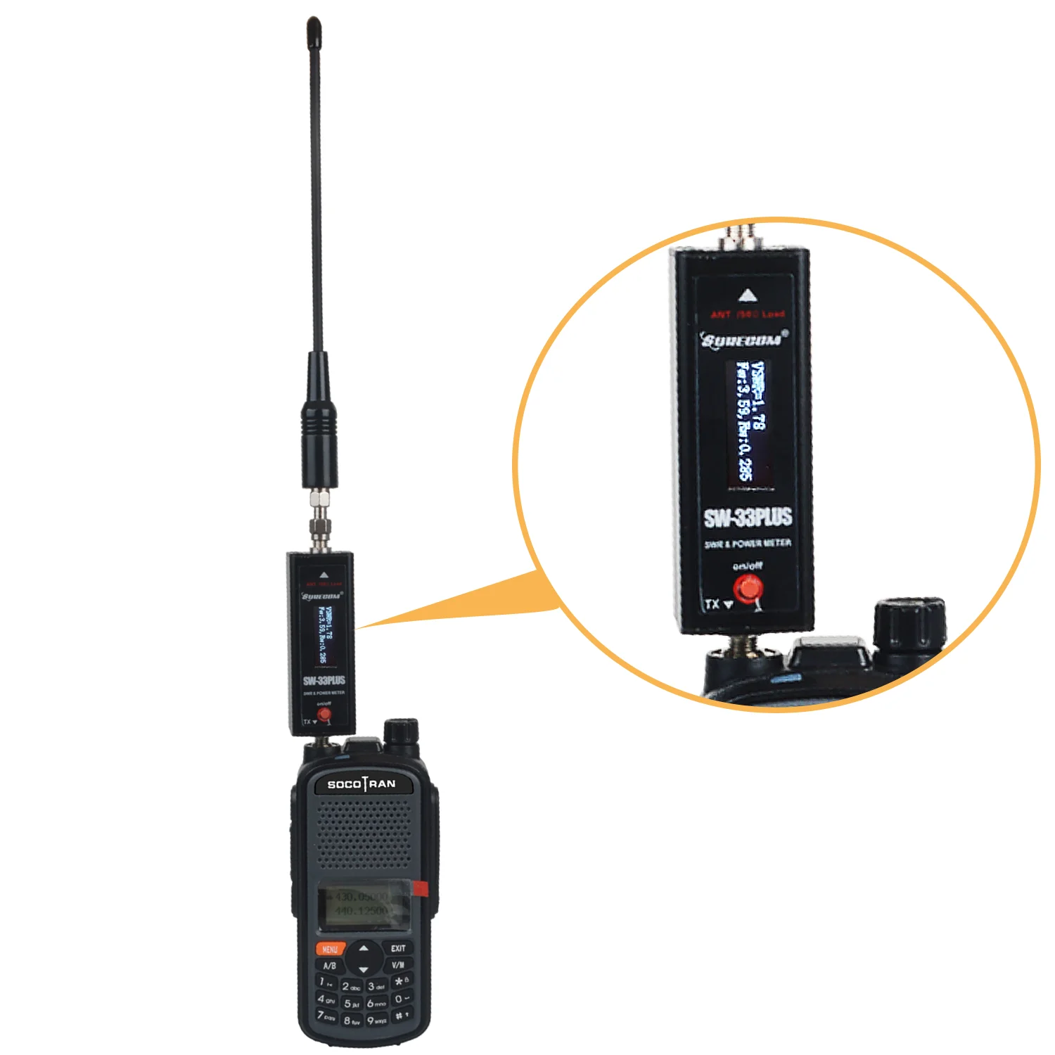 SURECOM SW-33Plus VHF/UHF 100W POWER 125-525 MHz Mini RF Power & SWR Meter and Easy to Install Handheld Radio