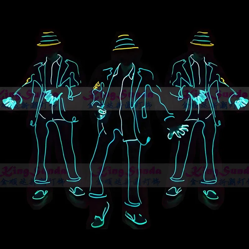 

EL Wire неоновая светодиодная одежда светящийся костюм Майкла Джексона для мужчин танцевальный костюм для взрослых светящиеся костюмы для выступлений на сцене реквизит