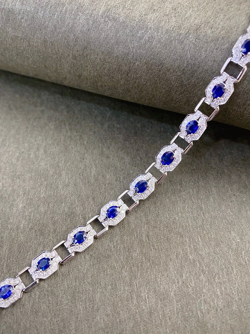 KUGG 100% 18K White Gold Bracelet Fashion Elegant Style Luxury Diamond Natural Sapphire Bracelet for Women High Party Jewelry