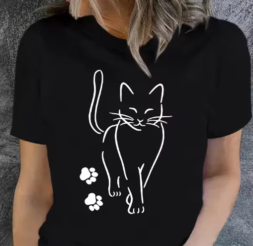 

Женская футболка с милым принтом кота и лапы в стиле Харадзюку, повседневная женская футболка с короткими рукавами, одежда, уличные топы, футболки, эстетичная одежда