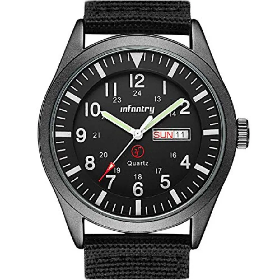 

Infantry Mens Military Watch - Field Tactical Army Watch for Men with 12/24 Hour Time, Day Date, 5ATM Waterproof Analog Quartz