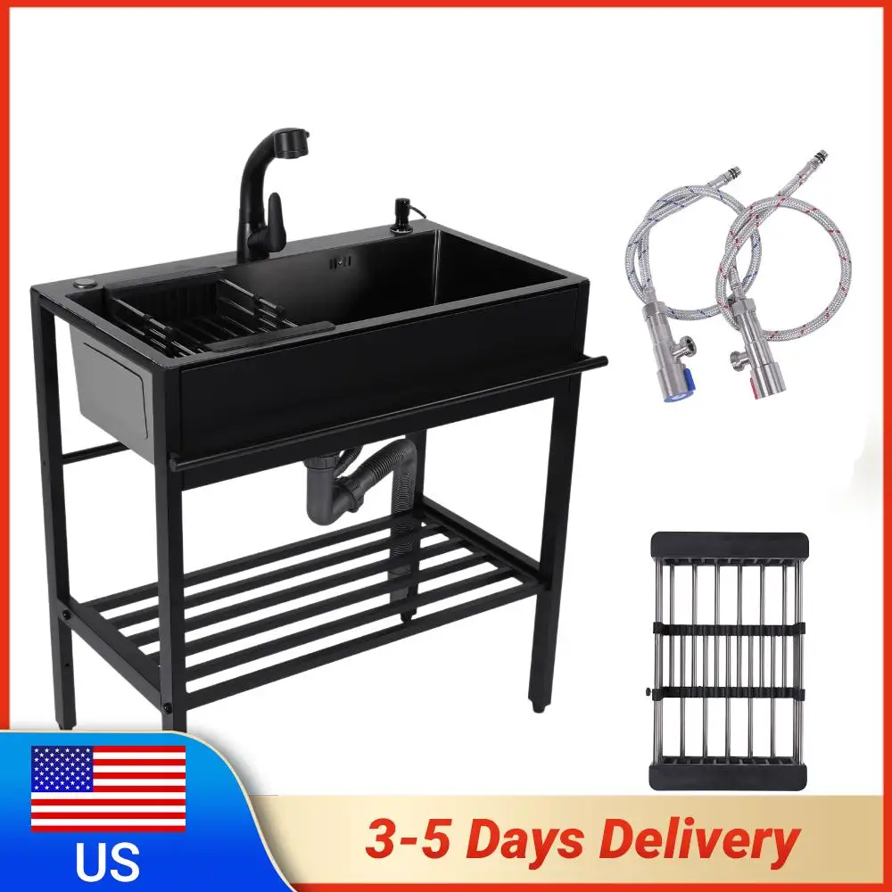 

Мойка из нержавеющей стали с краном для холодной и горячей воды, шлангами и сливным комплектом, для мытья рук, для ресторанов и гаражей