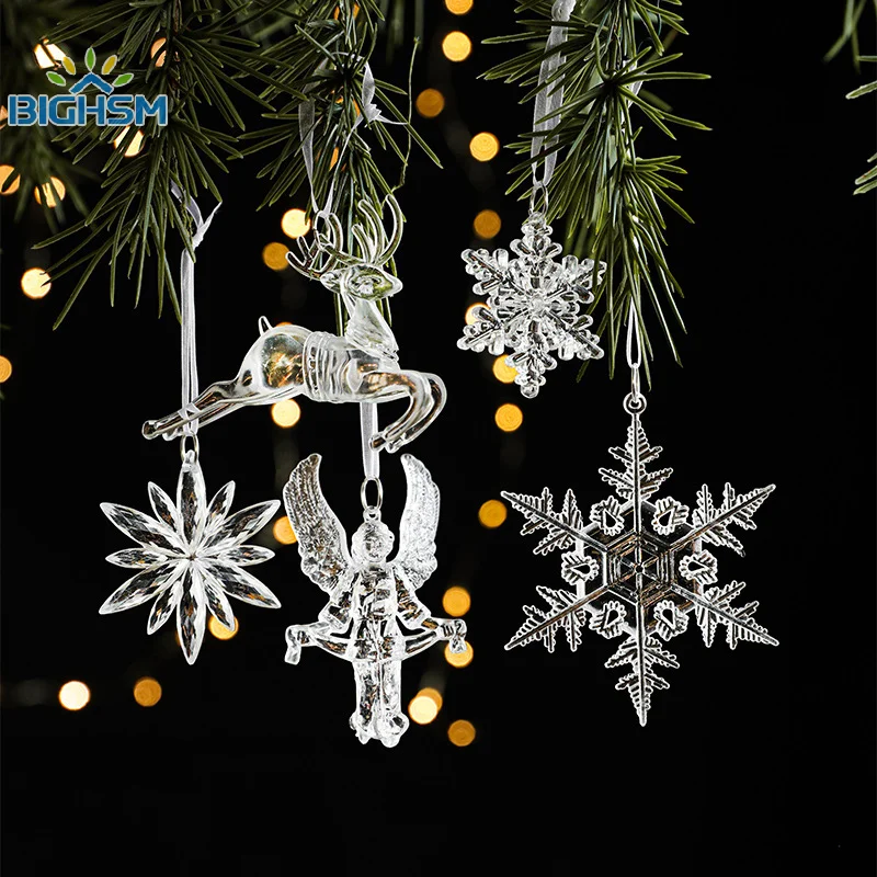 Acrylic Snowflake Drop Icicle Pendants Christmas Clear Crystal Ornaments Xmas Tree Hanging Pendants Home Party Decor New Year