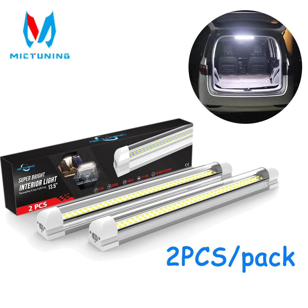 MICTUNING Car Interior Light Strip Bar 12V 72 LED White Light with Caravan ON/OFF Switch  For Van Lorry Truck RV Ceiling Lights