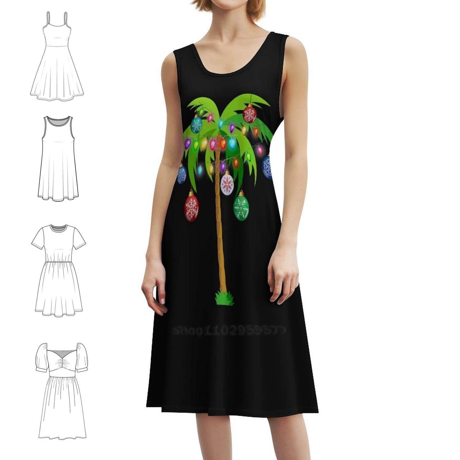 

Рождественские огни, пальма, забавное Гавайское пляжное тропическое богемное платье без рукавов для женщин, пляжные вечерние платья с принтом на Хэллоуин