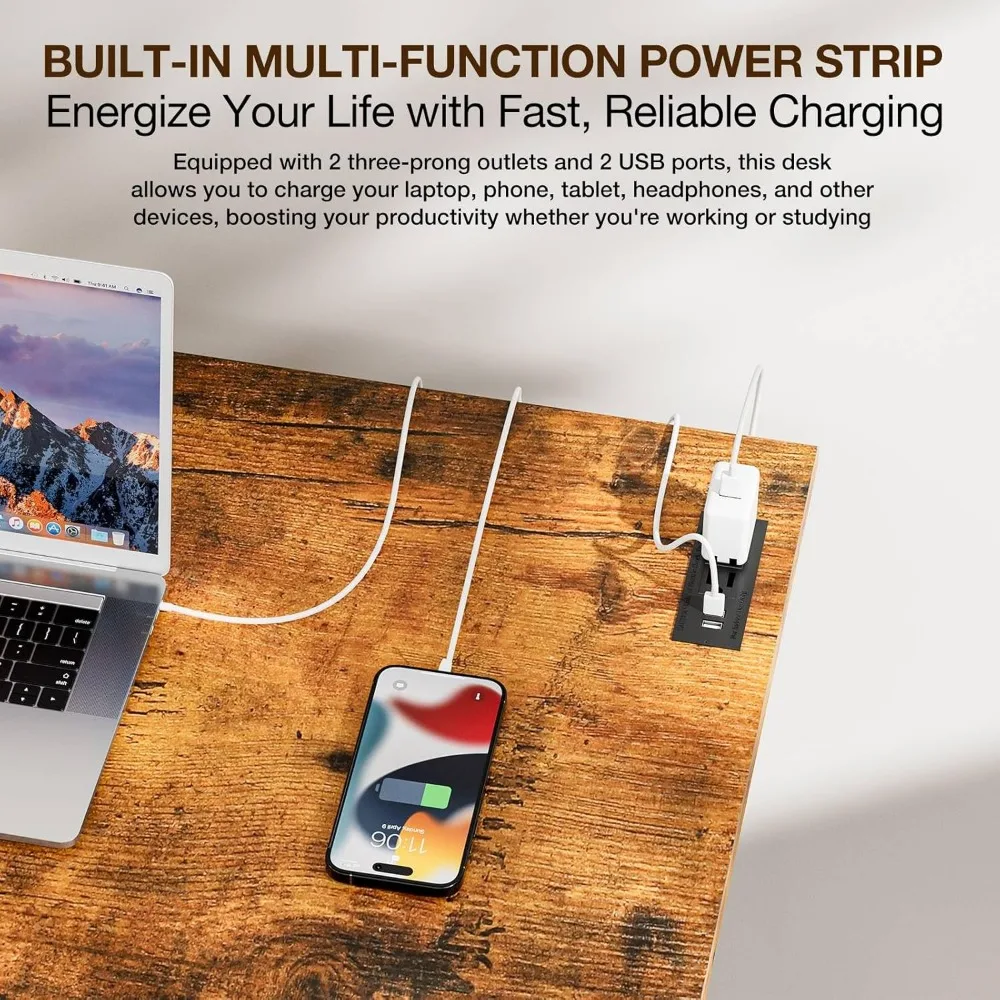 طاولة كمبيوتر صغيرة قابلة للطي TEMI - بدون تجميع، مكتب مدمج قابل للطي 35.8 مع منافذ طاقة ومنفذ شحن USB، محمول #5