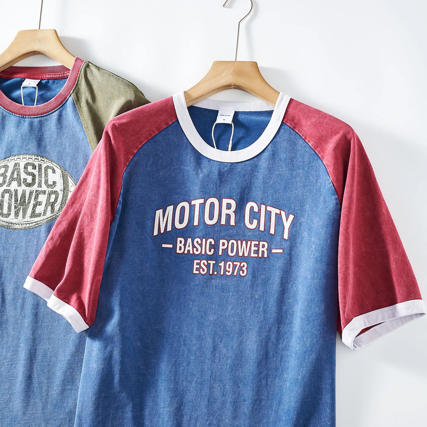 Summer New American Retro 300g Heavyweight Short-sleeved O-neck Two Colors Splicing T-shirt Men's 100% Cotton Baseball Tops