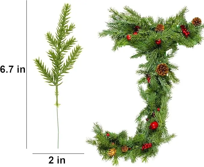 1–500 Stück künstliche Pflanzen, Kiefernzweige, grüne Pflanzen, Kiefernnadeln, Girlandendekoration für Weihnachten, Neujahr, Party, Gartendekoration – Detail 2
