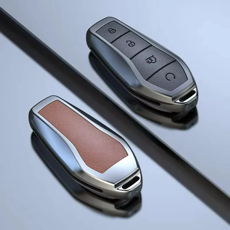 For BYD Key Cover Song Plus Atto 3 Han EV DM Qin Seal Dolphin Leather Metal Remote Fob Holder Keychain BYD Key Protective Case
