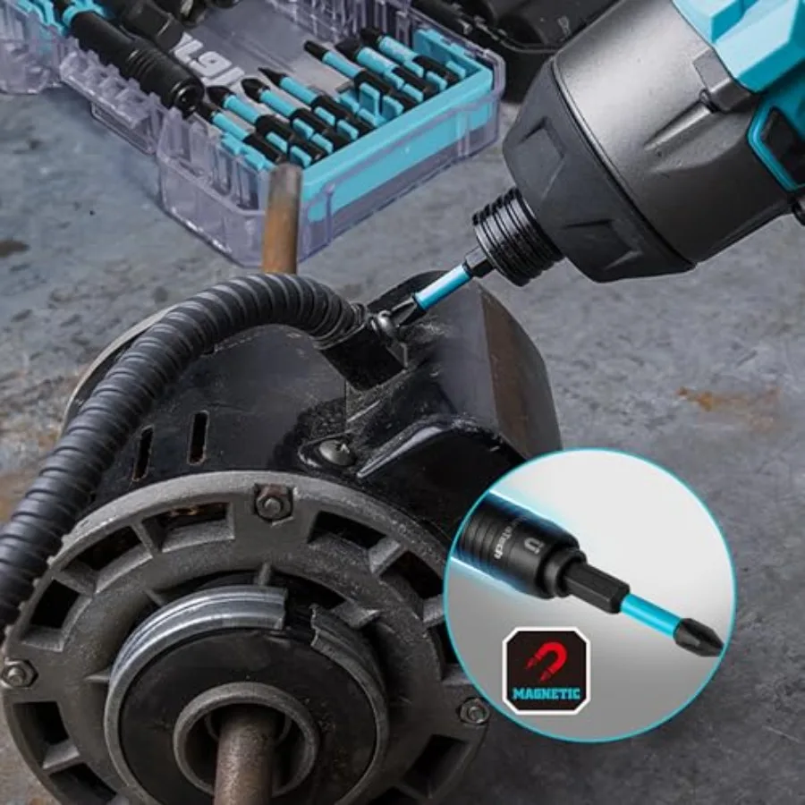 Zestaw bitów do wkrętarki udarowej 53 szt. z wytrzymałym etui do zastosowań wymagających wysokiej wytrzymałości, stal S2, bity Torx zabezpieczające z precyzyjnie obrabianymi na CNC elementami.