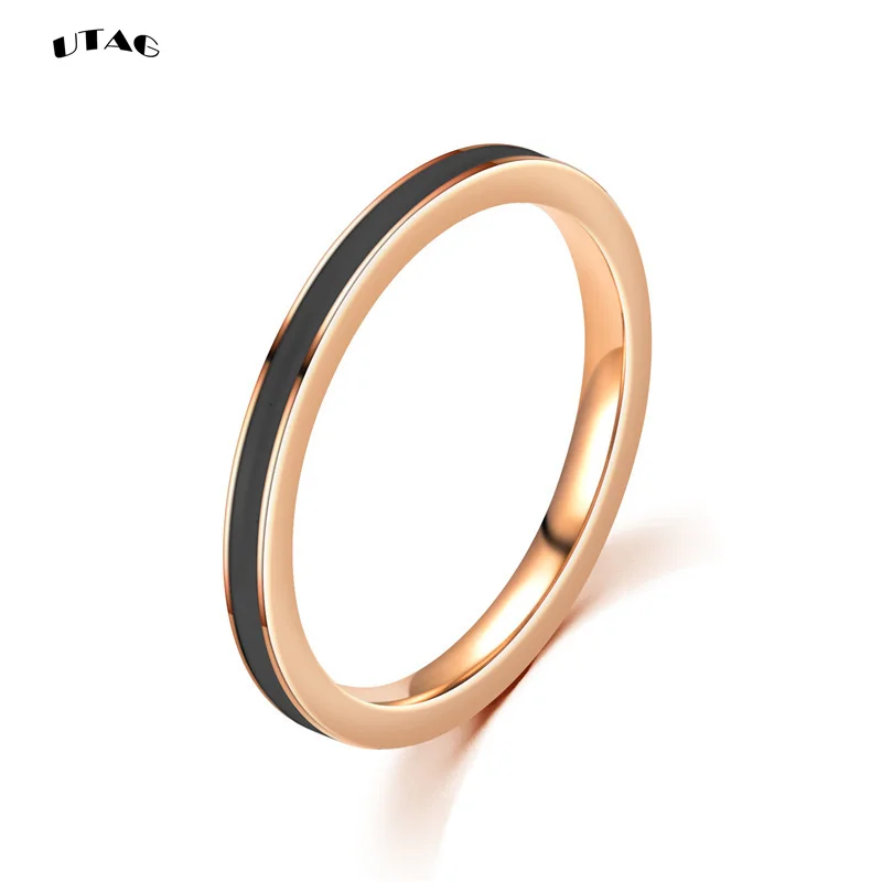 UTAG  Fashion Black/White Ceramic Crystal Wedding Rings Jewelry For Women Girls Rose Gold Stainless Steel Bohemia Rin