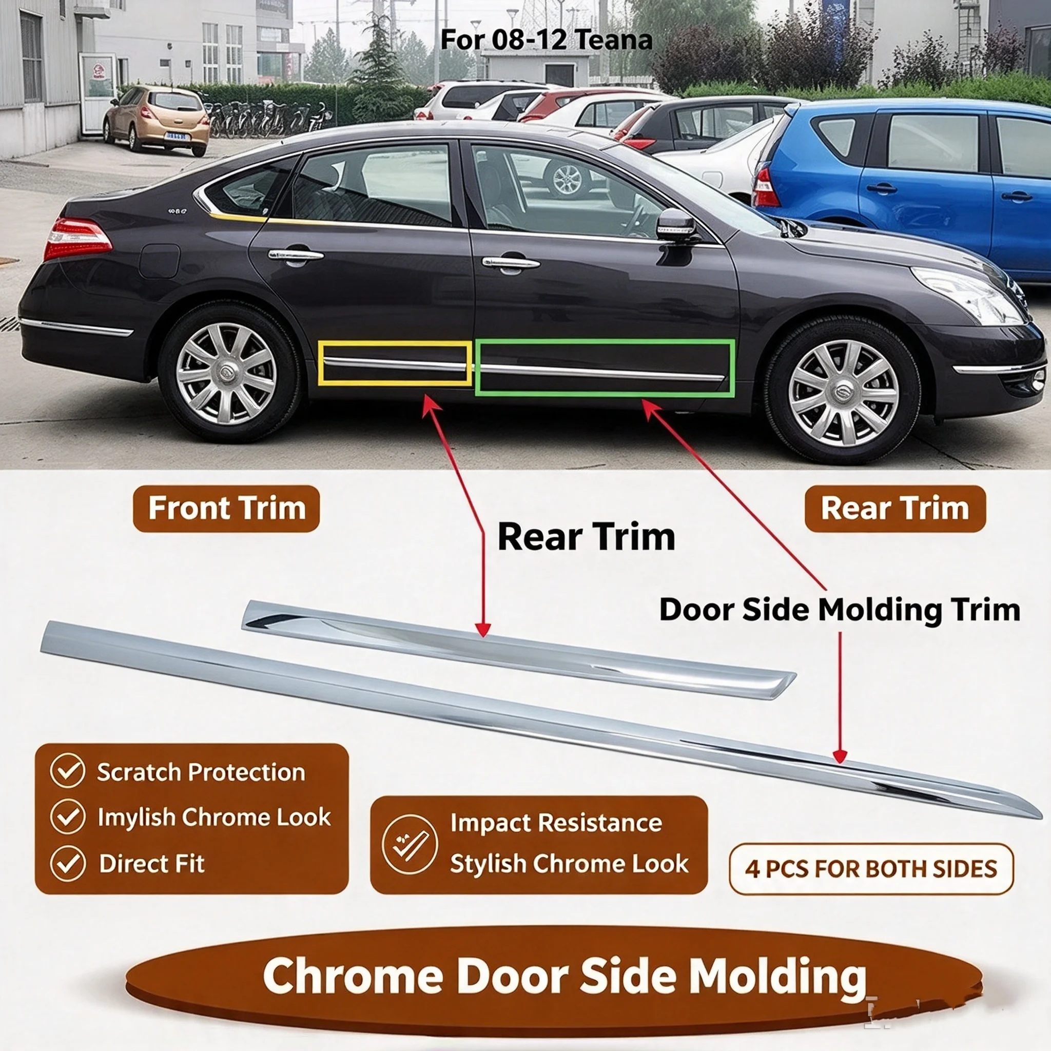 For Nissan Teana J32 (2008–2012) Scratch-resistant trim strips on both sides of the vehicle body (4 pieces)
