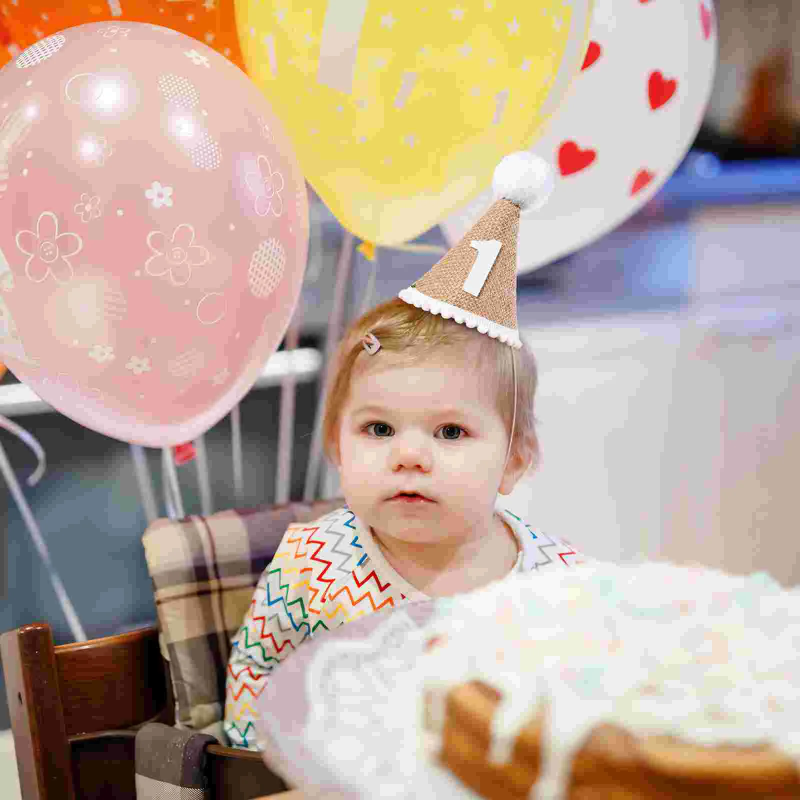 Birthday Party Hat Girls Hats Boys Headwear with Pom Topper First Accessories Baby 1st