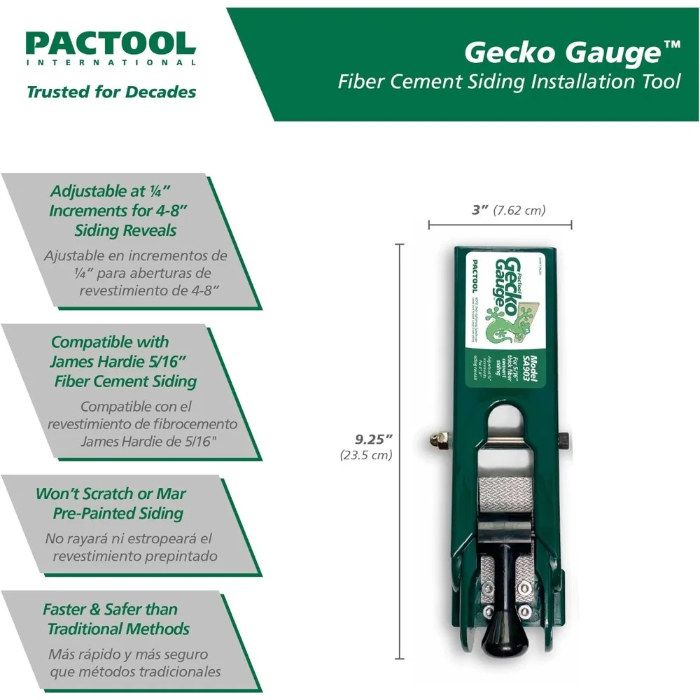 PacTool SA903 Gecko Gauge Siding Kit de montagem - Use cimento de fibra de 5/16 polegadas, James Hardie's Update HZ5 Series - Medidor de revestimento de colo