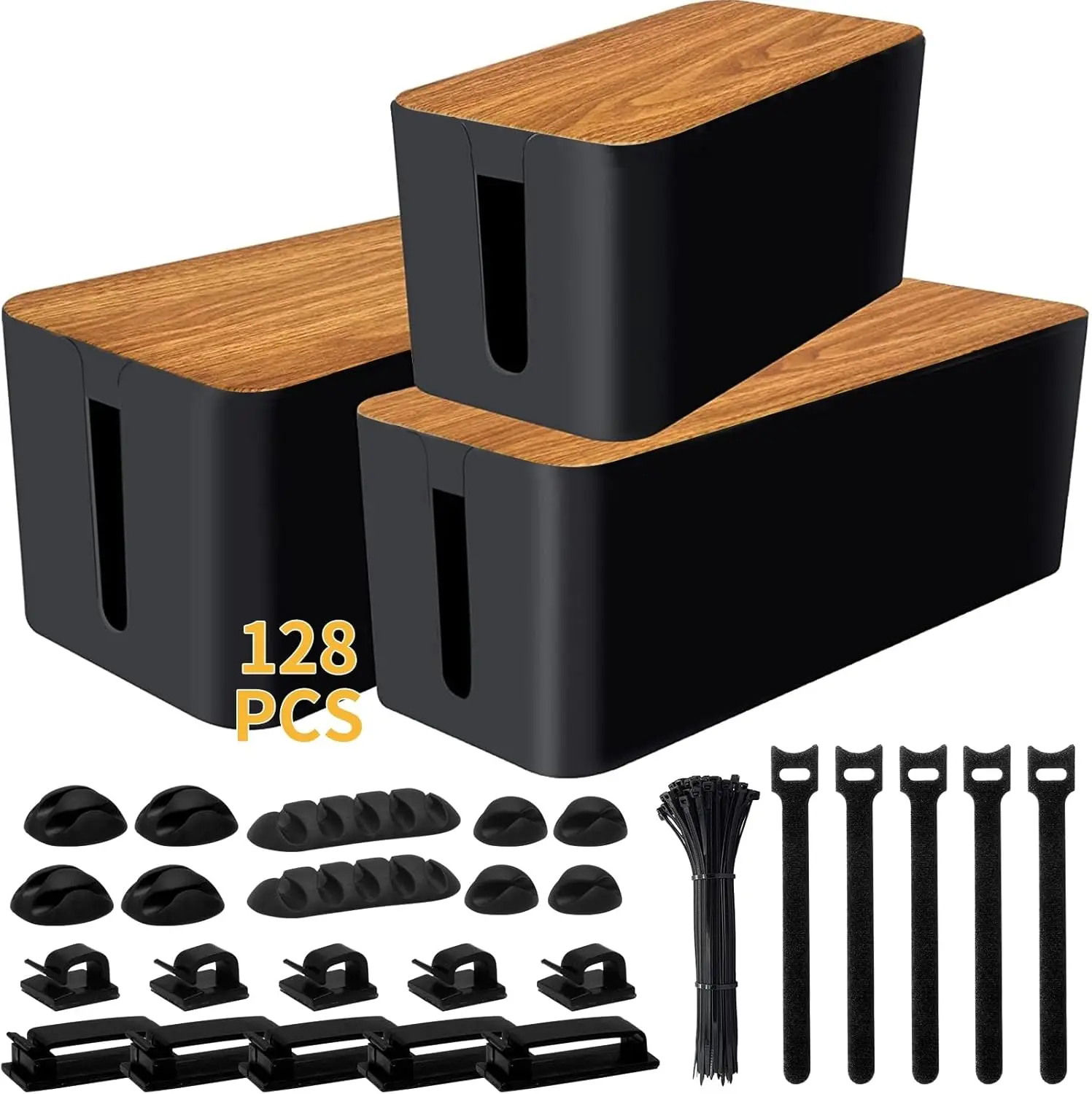 

Cable Management Box Kit for Power Strips, Hide Wires Safely with ABS Material, Organizer for Home & Office, 3-Pack Black