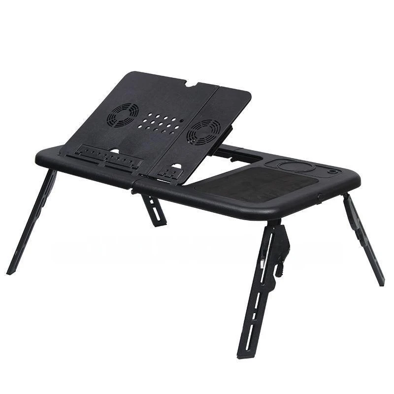 Portable Folding Adjustable Laptop Bed Tray USB Notebook PC Table Stand With 2 Cooling Fans Mouse Cup Holder